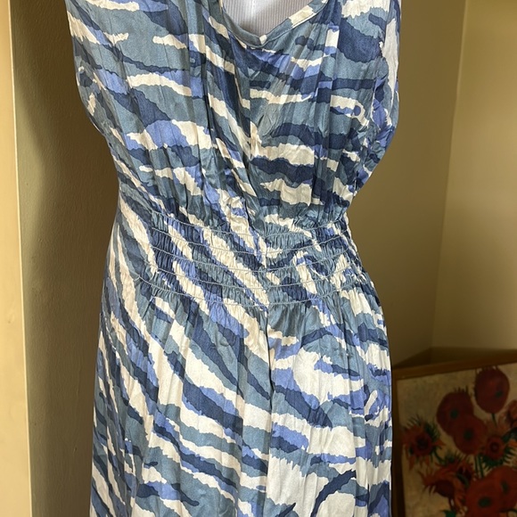 BANANA REPUBLIC Size 14 100% Crinkle Silk Ocean Beach Waves Tankdress $149 NEW - Picture 9 of 16